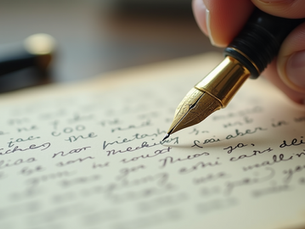 Close up view of a pen writing a letter.