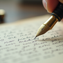 Close up view of a pen writing a letter. 