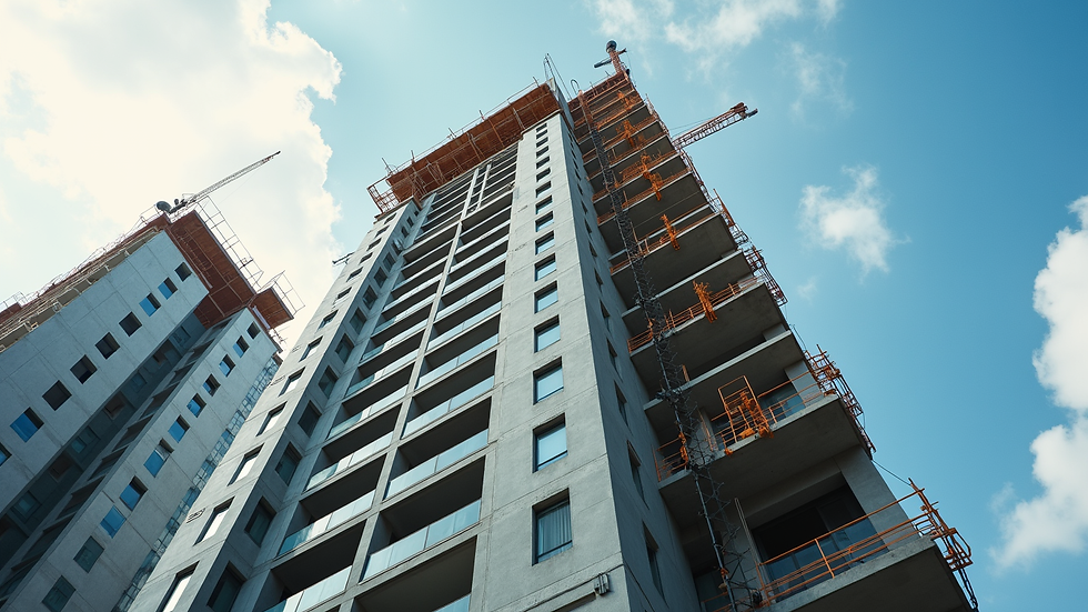Eye-level view of a modern apartment building under construction