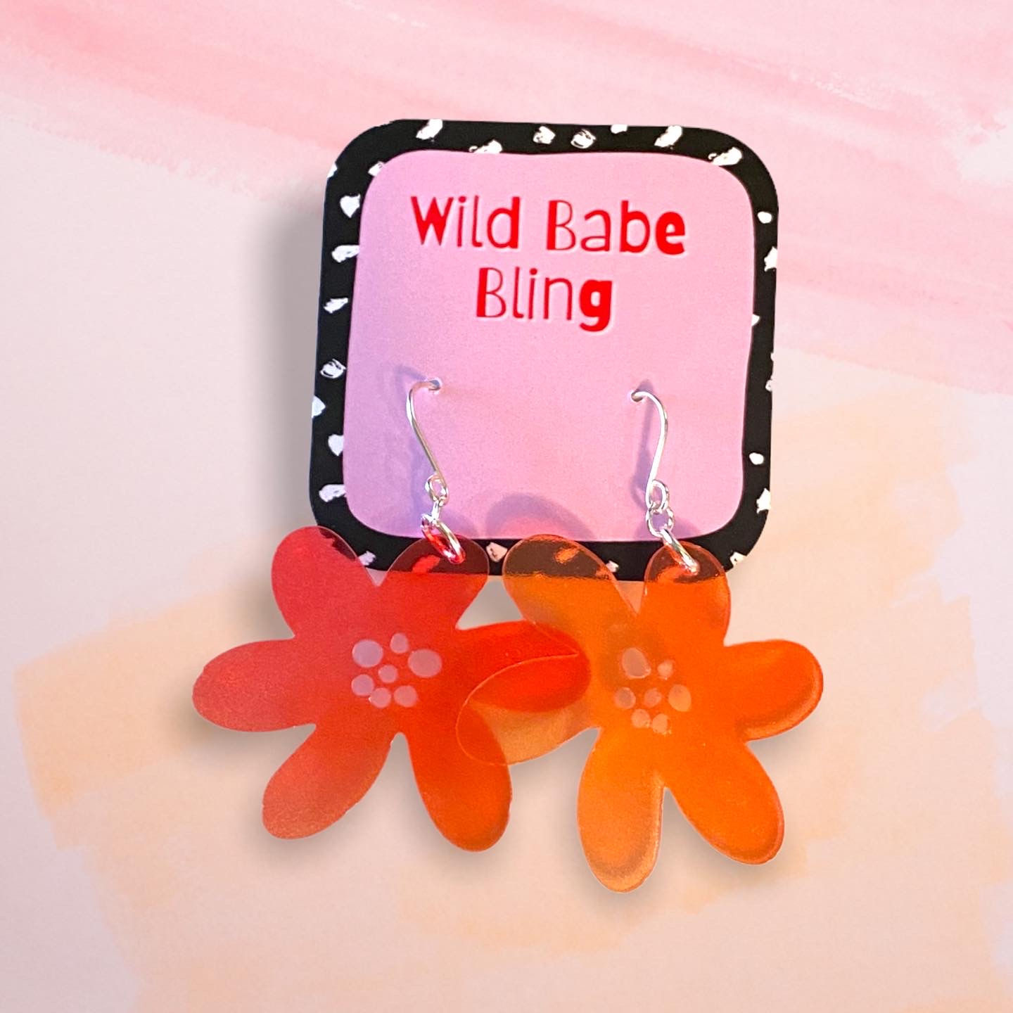 Gorgeous Pink & Orange Translucent Gradient Organic Flower Statement Earrings