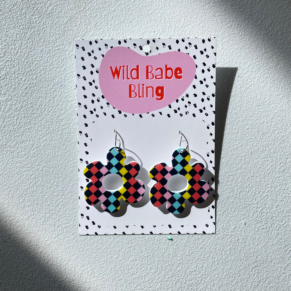 Thumbnail: Retro Colourful Checkered Statement Earrings