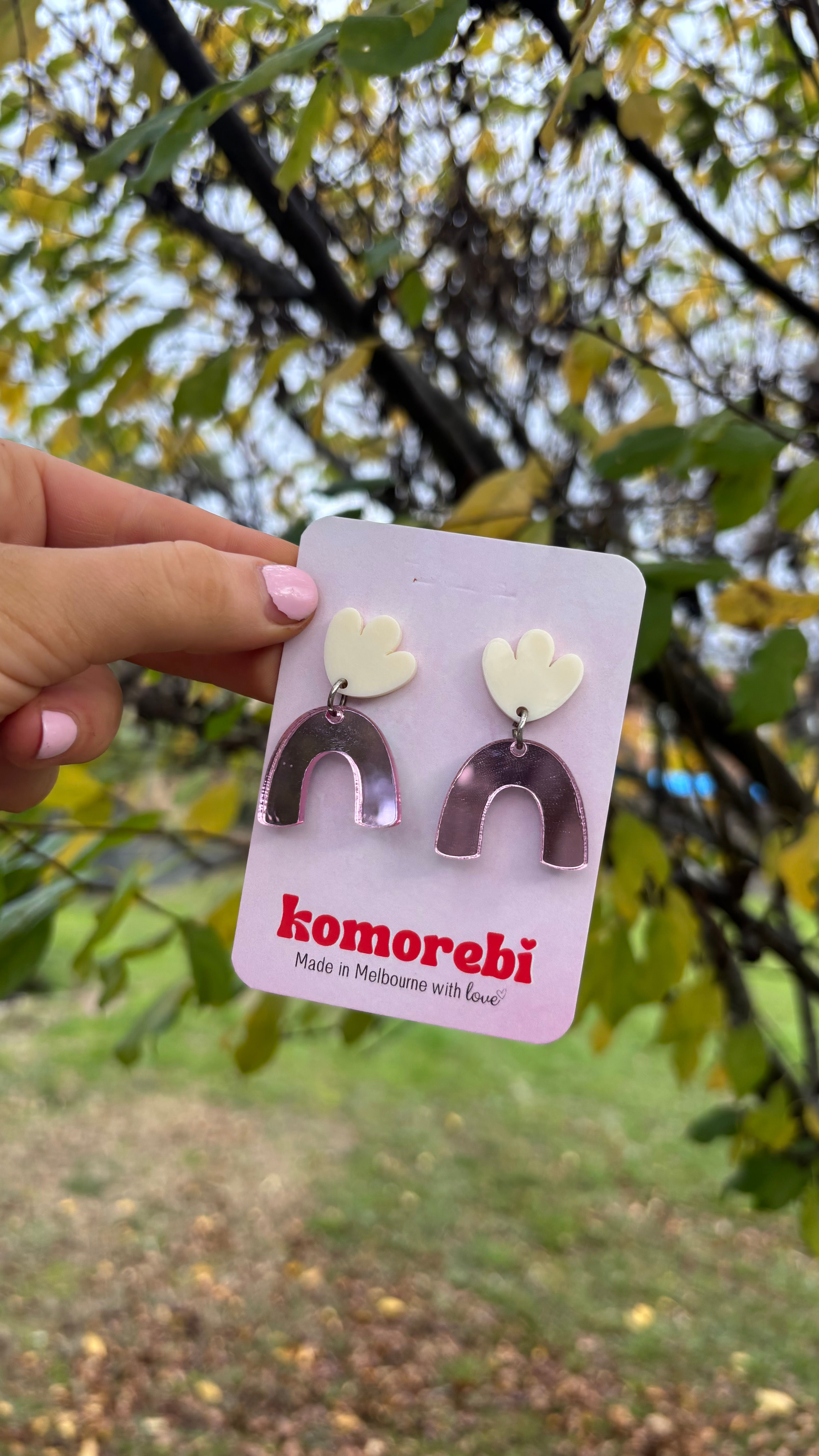 Sweet Mini Pink Mirror Drop Arch Statement Earrings
