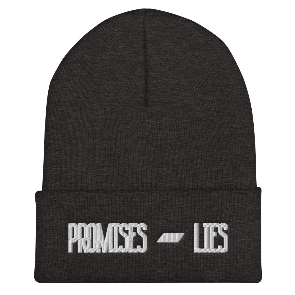 Promises and Lies Charcoal Grey and White beanie