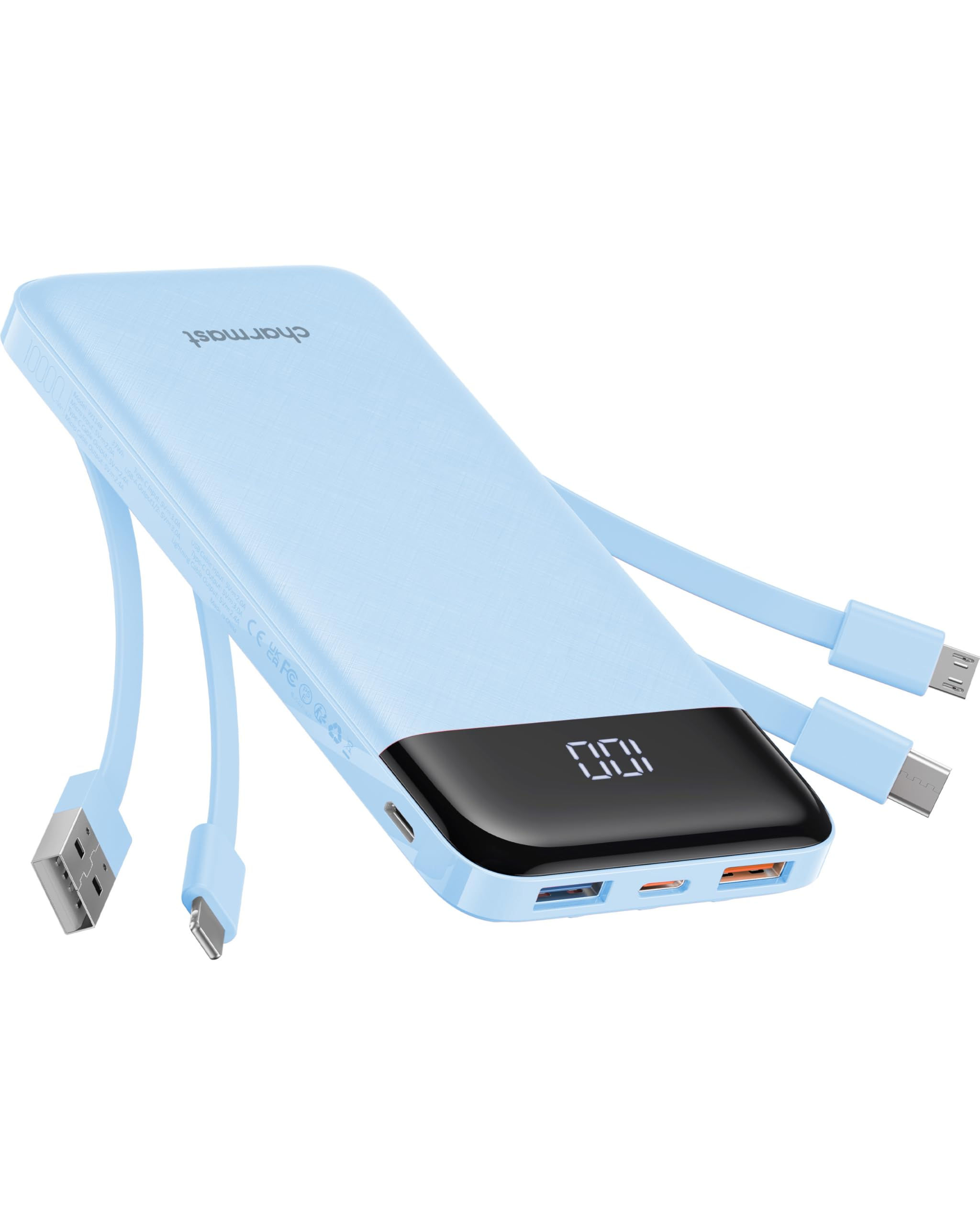 Portable Charger with Built in Cables, Portable Charger with Cords Wires Slim 10