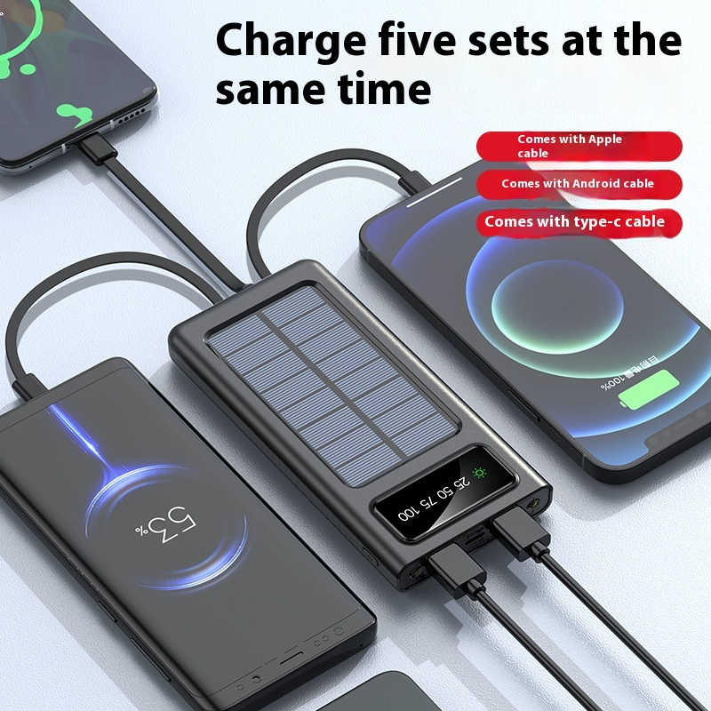 Thumbnail: Solar Power Bank with Built-in Four Cables, 20000mAh Portable Charger for Mobile