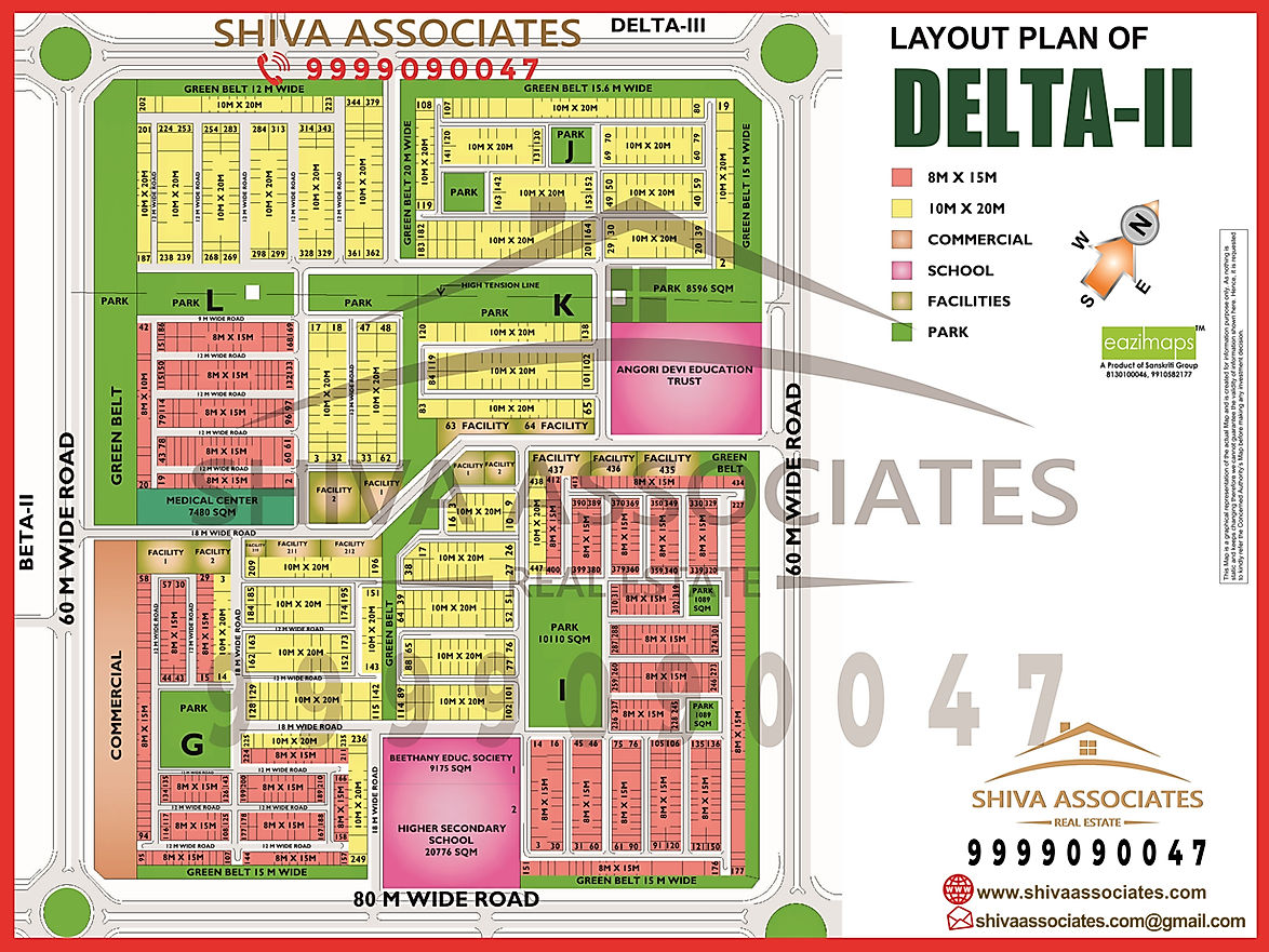 Shiva Associates | Best Real Estate Agency in Greater Noida has HD map of Delta 2, Greater Noida which includes roads. Residential plot business area Public facilities...