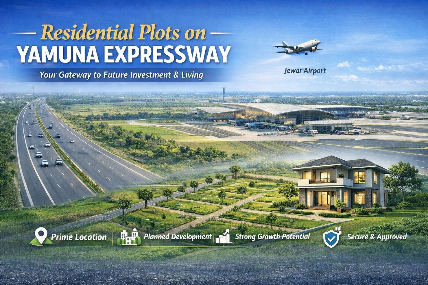 Residential plots on Yamuna Expressway near Jewar Airport with planned development