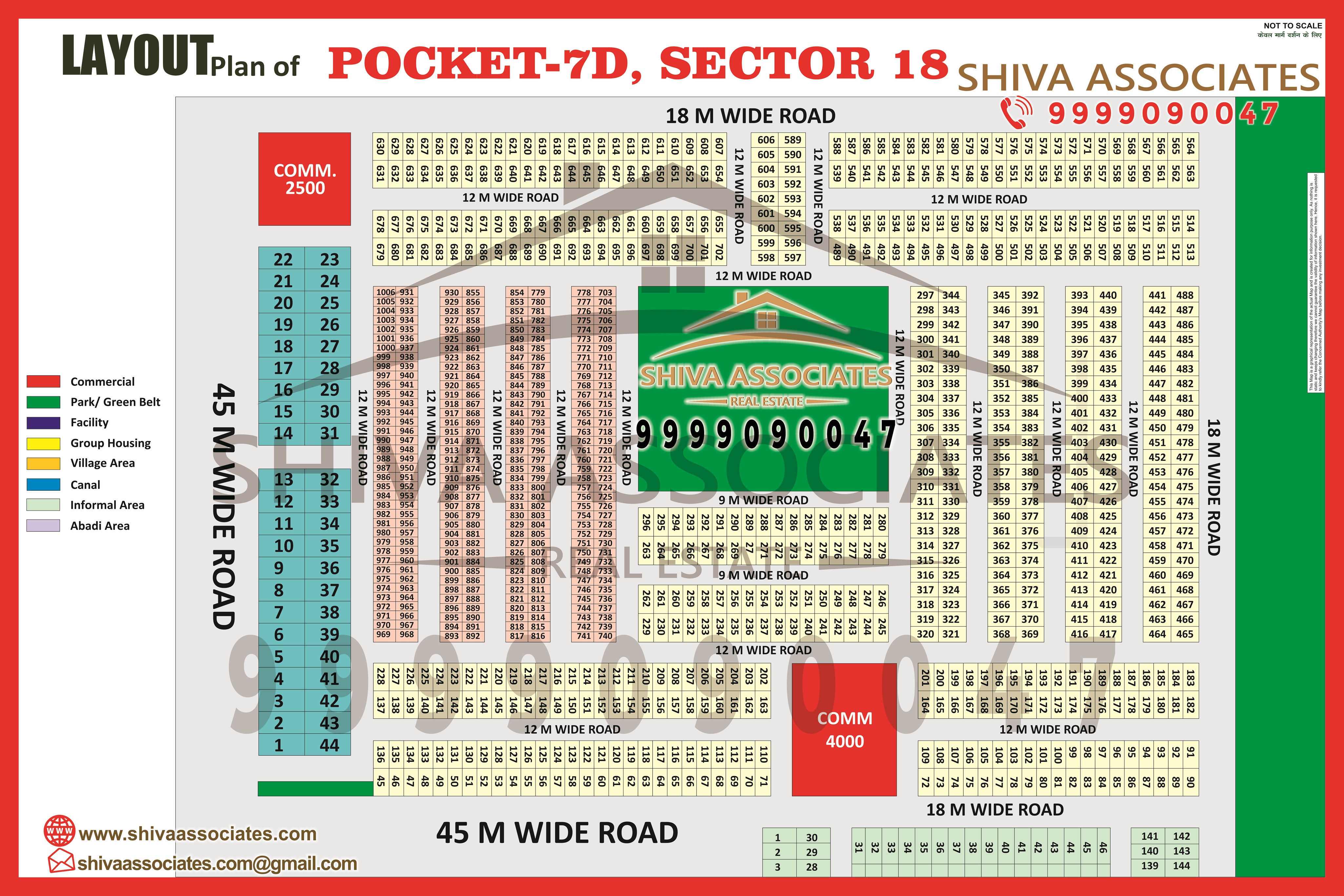 Detailed layout plan of Sector-18 Pocket-7D, Yamuna Expressway, Greater Noida, by Shiva Associates.