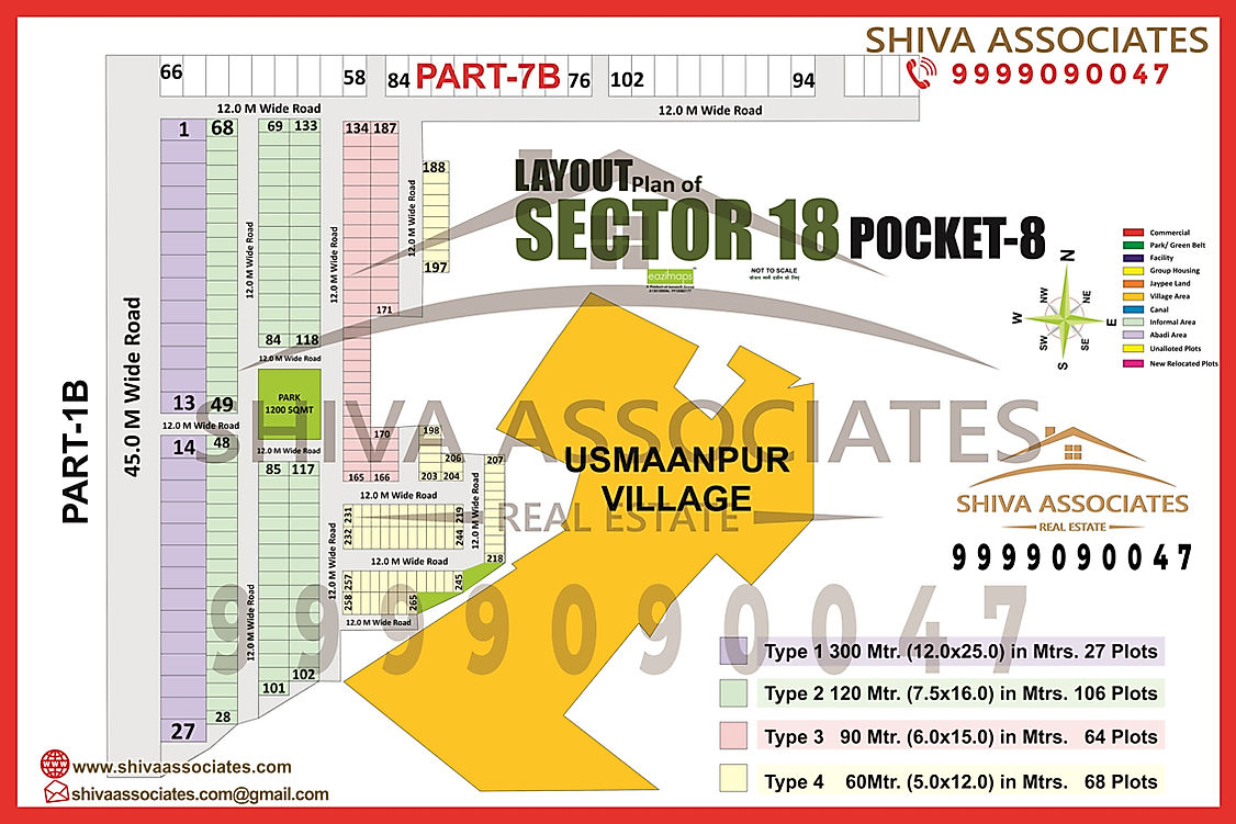 Detailed layout plan of Sector-18 Pocket-8, Yamuna Expressway, Greater Noida, by Shiva Associates.