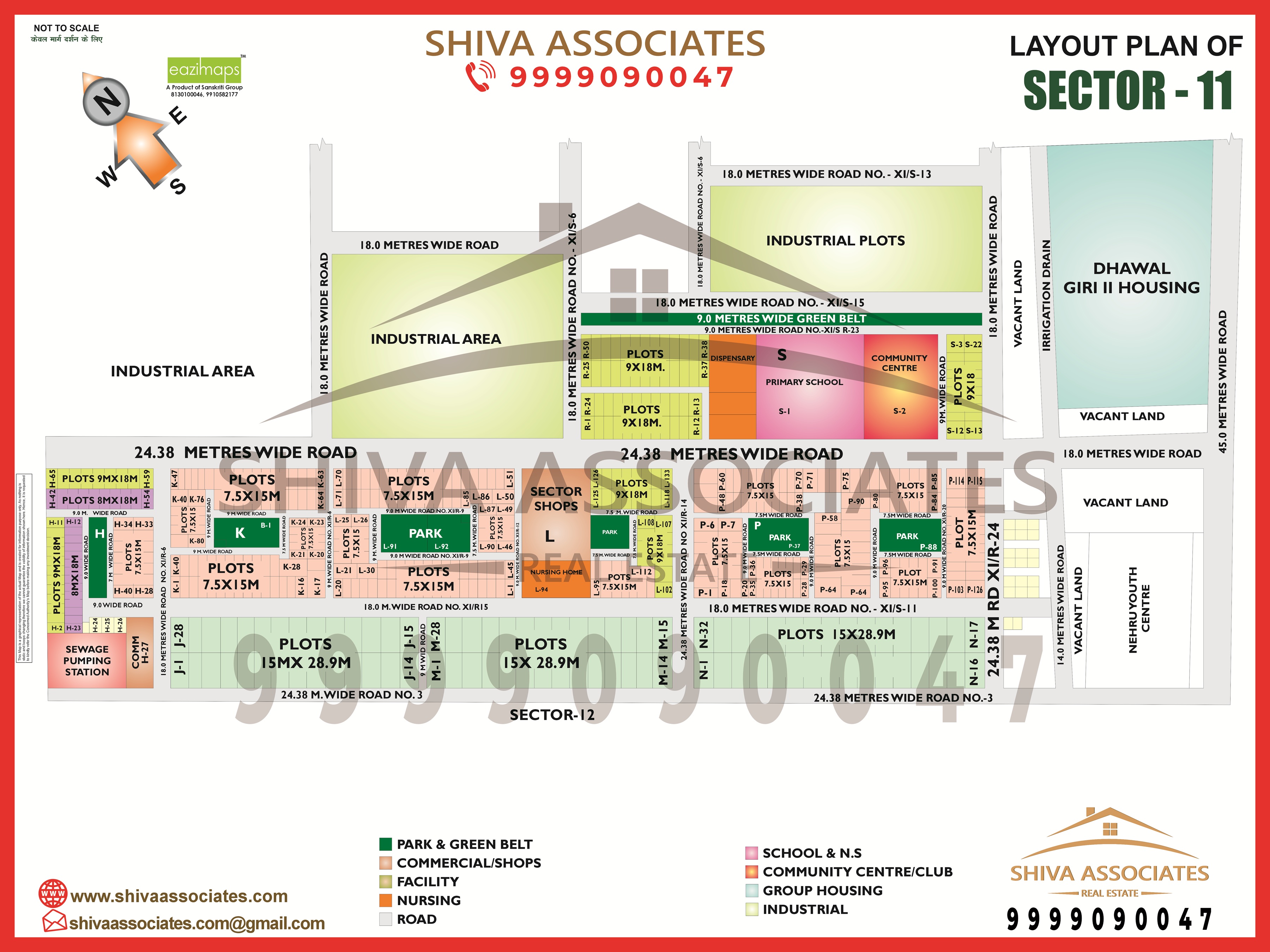 Layout map of Sector 11, Noida, showing roads and key areas, provided by Shiva Associates.