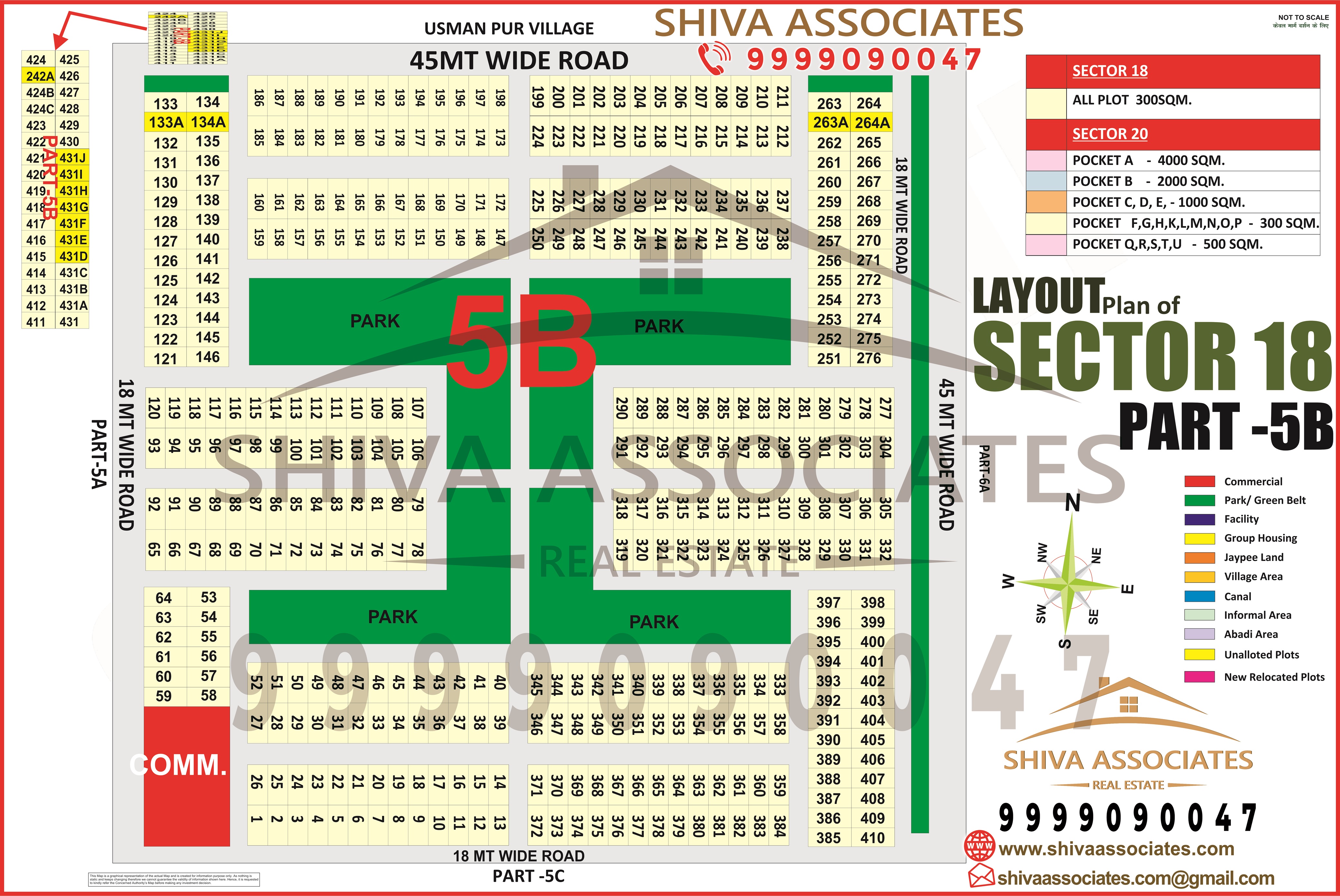 High-definition layout plan of Sector-18 Part-5B, Yamuna Expressway, Greater Noida, showing plots and roads.