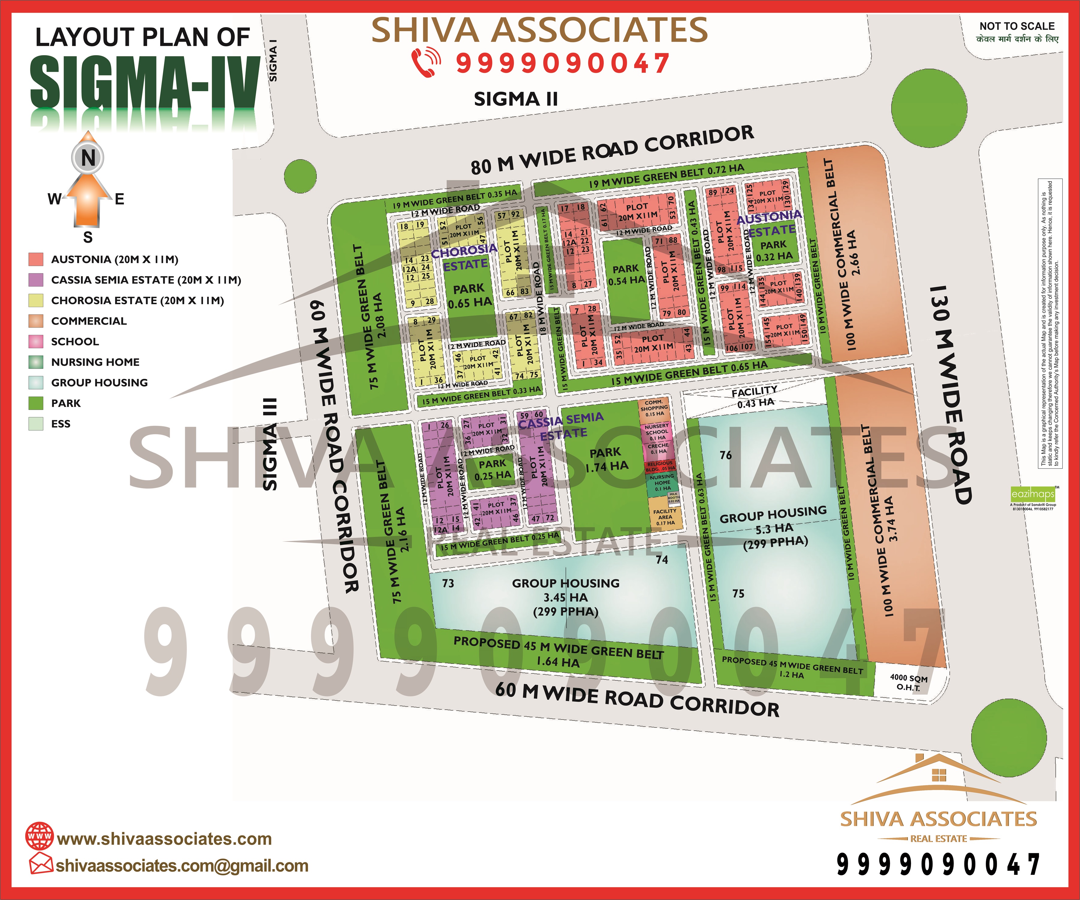 HD layout map of Sigma-IV, Greater Noida, showing residential societies, amenities, and nearby locations.