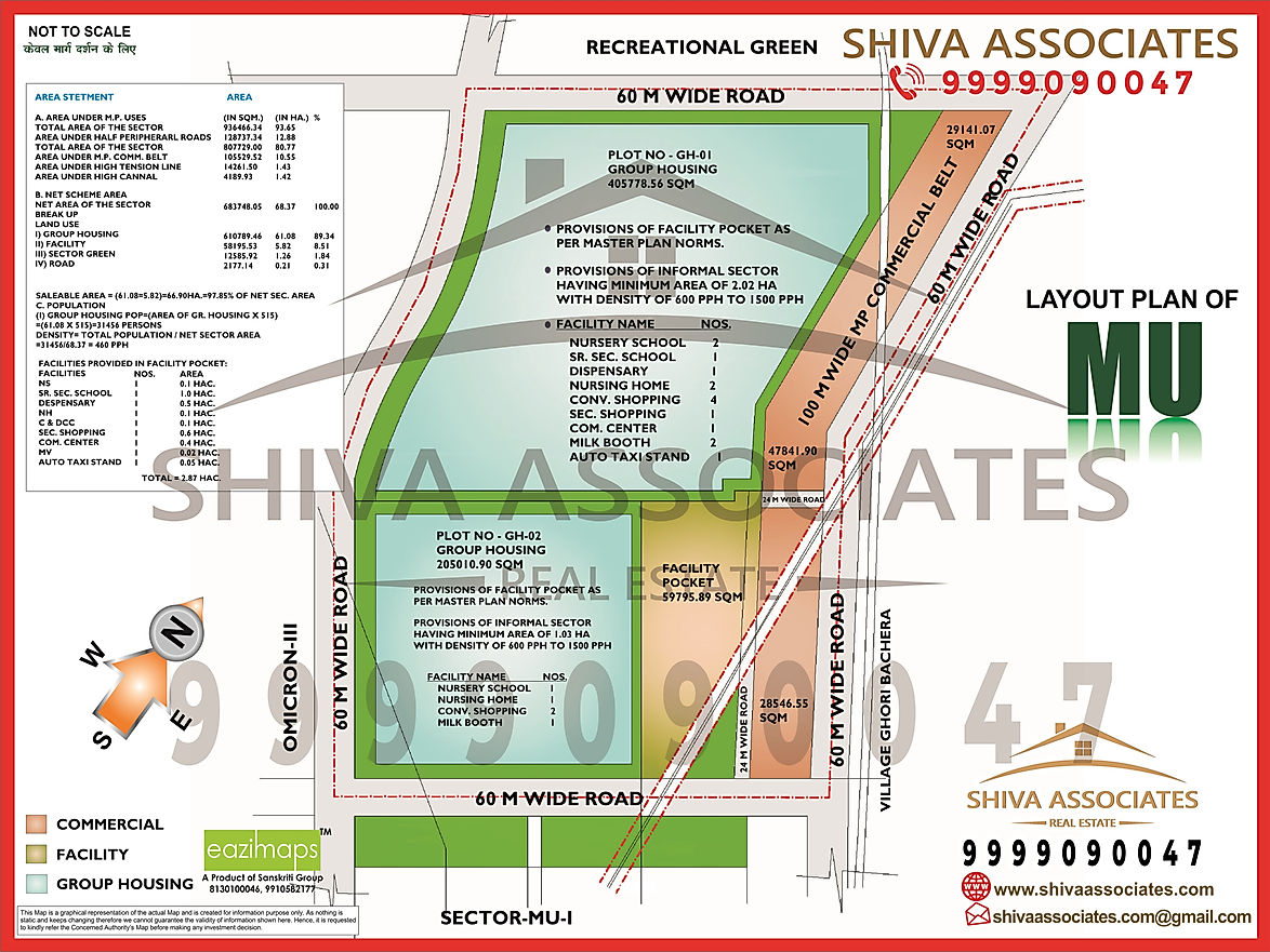 Shiva Associates' Sector MU, Greater Noida Layout Plan focuses on residential and commercial complexes with excellent connectivity and green areas.