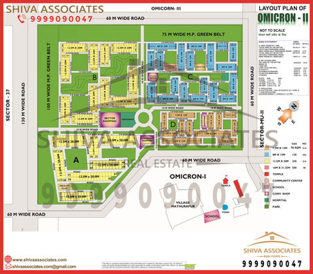 HD layout map of Omicron II, Greater Noida – sector plan with plots, roads, and landmarks by Shiva Associates