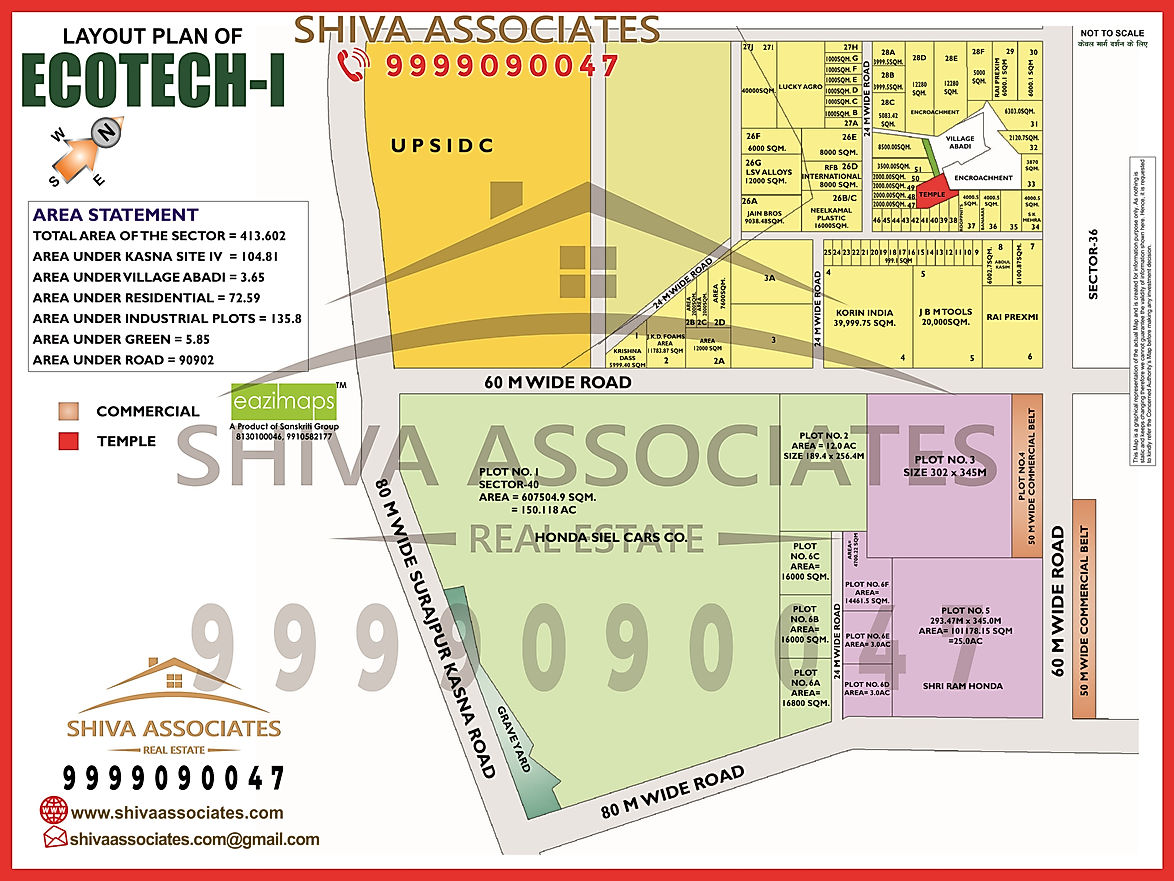 Layout plan of Ecotech-I, Greater Noida, showing road networks and plot locations.