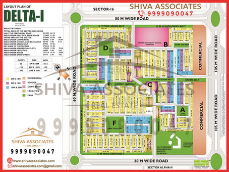 Layout map of Delta 1, Greater Noida, by Shiva Associates.