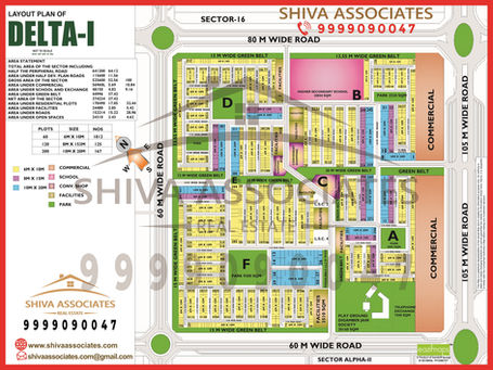 Layout map of Delta 1, Greater Noida, by Shiva Associates.