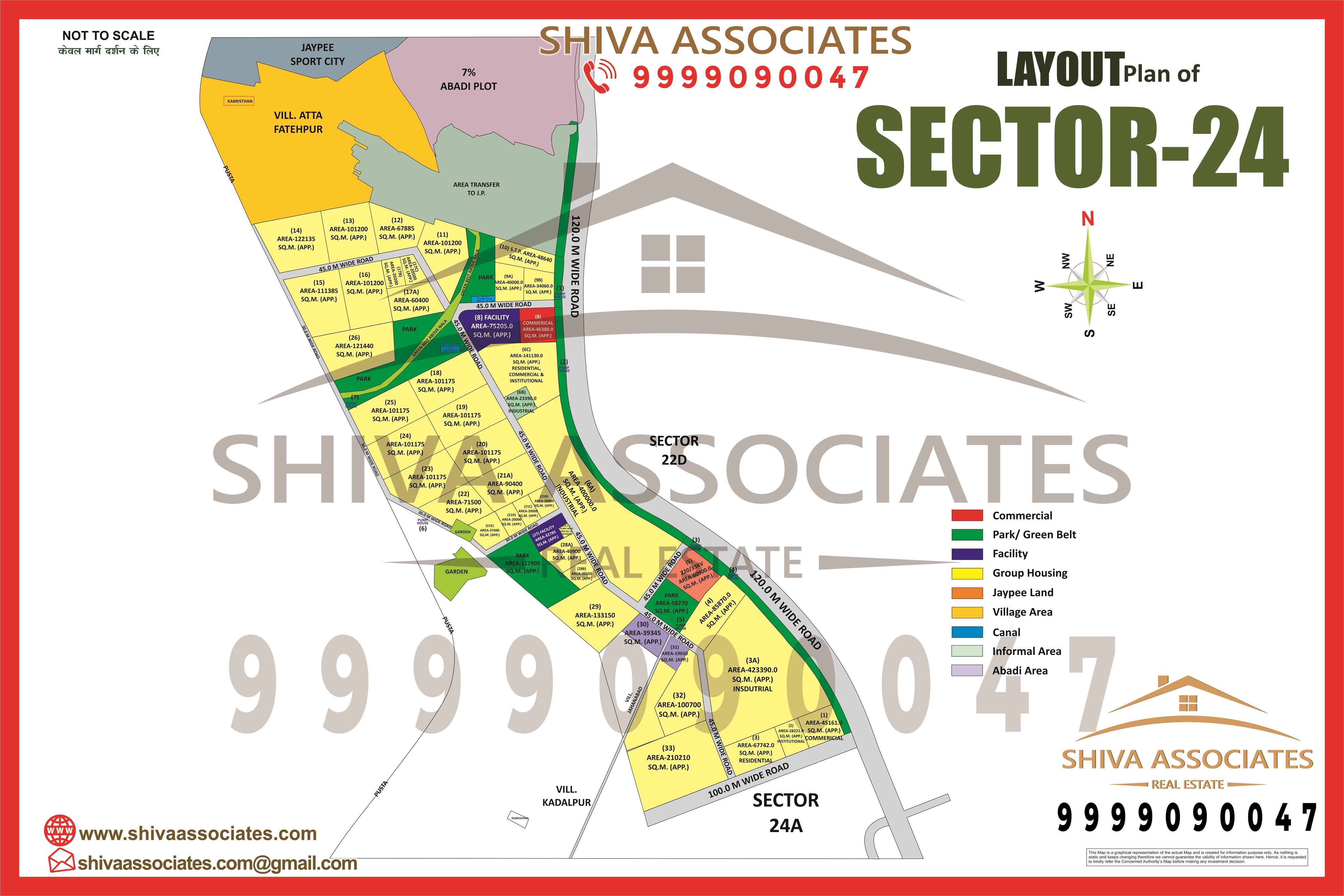 Layout map of Sector 24 Yamuna Expressway showing authority plots, internal roads, green belts, and planned infrastructure near Jewar Airport