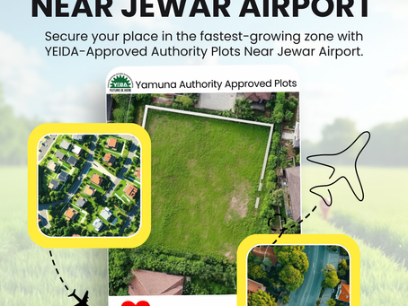 Authority plots near Jewar Airport along Yamuna Expressway showing developing residential sectors and upcoming infrastructure.