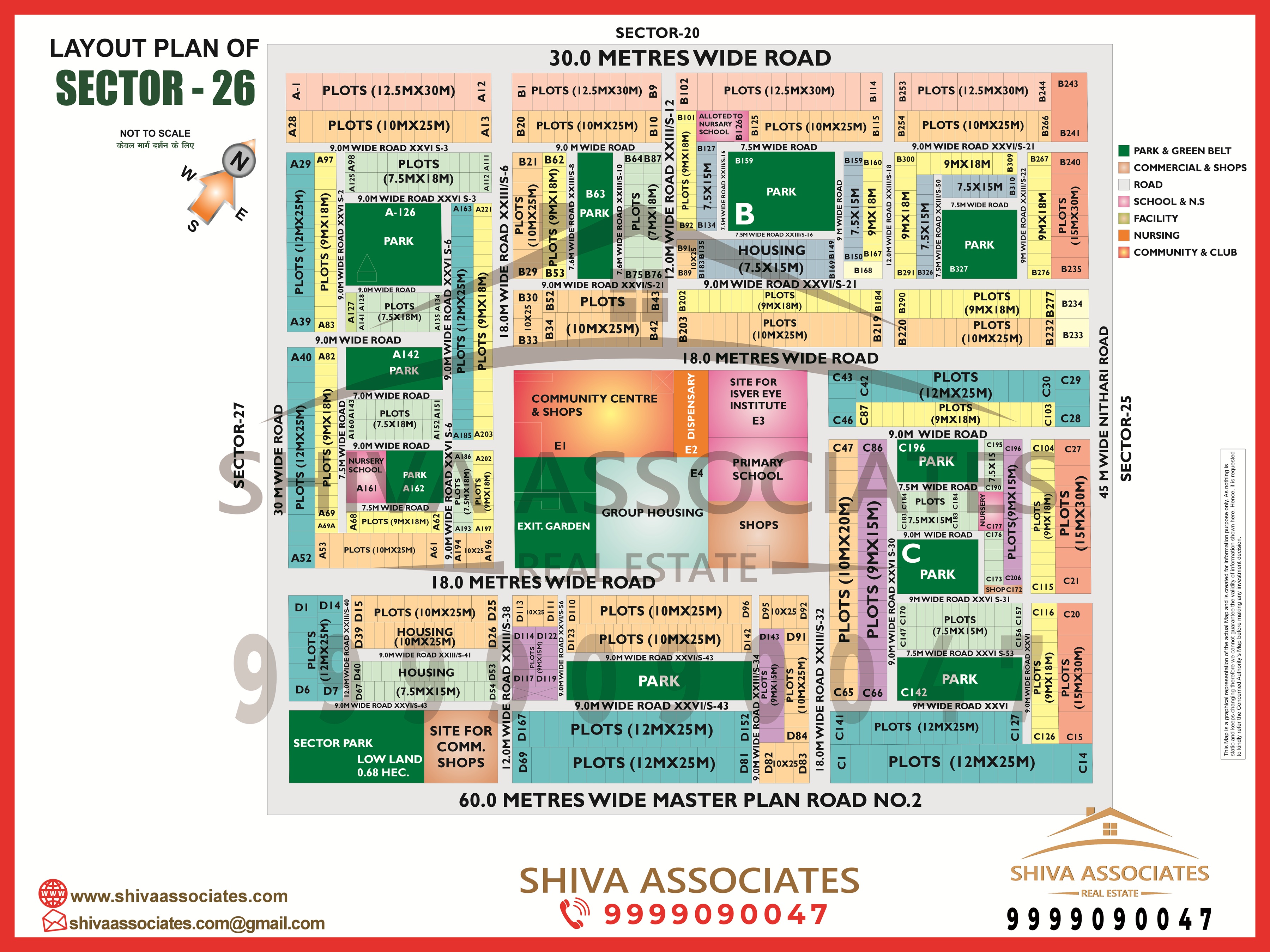 Layout map of Sector 26, Noida, presented by Shiva Associates, showing residential and commercial zones.