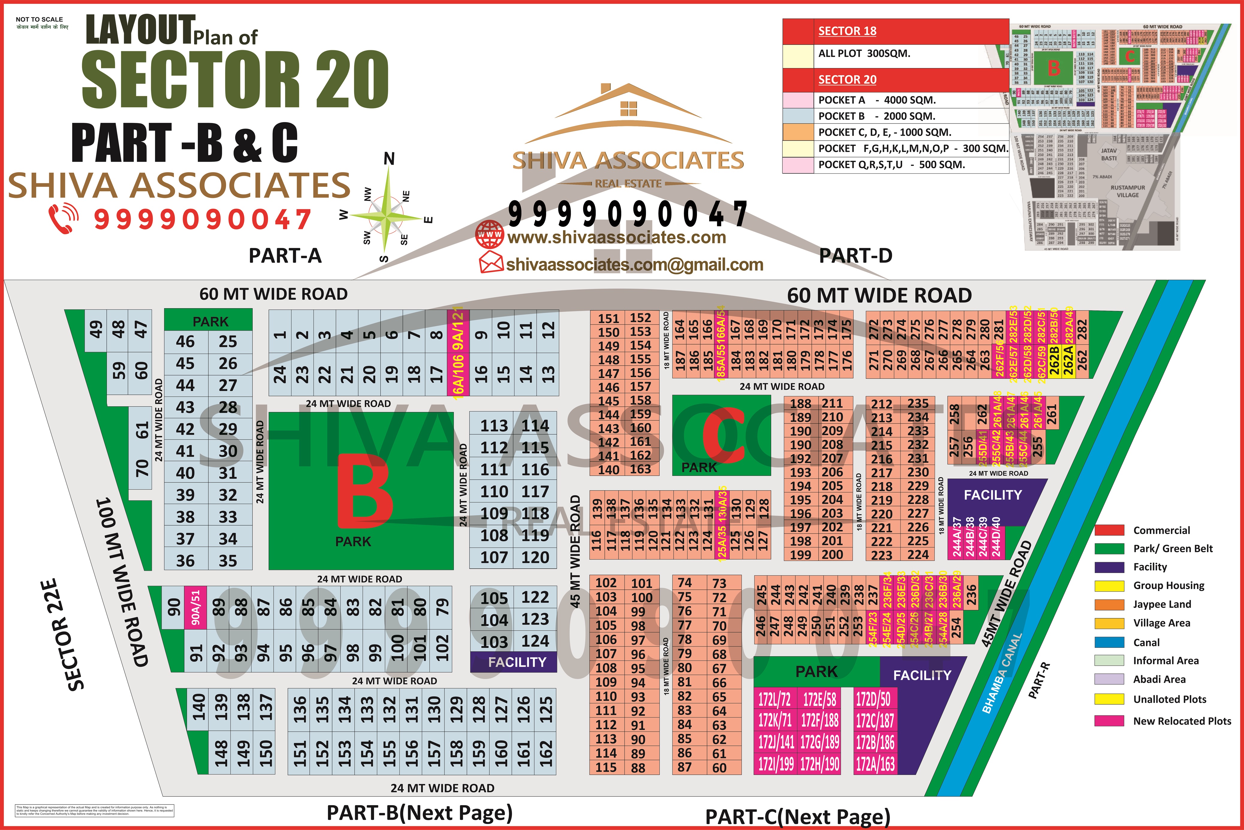 Detailed layout plan of Sector 20 Part-B and Part-C, Yamuna Expressway, Greater Noida, by Shiva Associates.