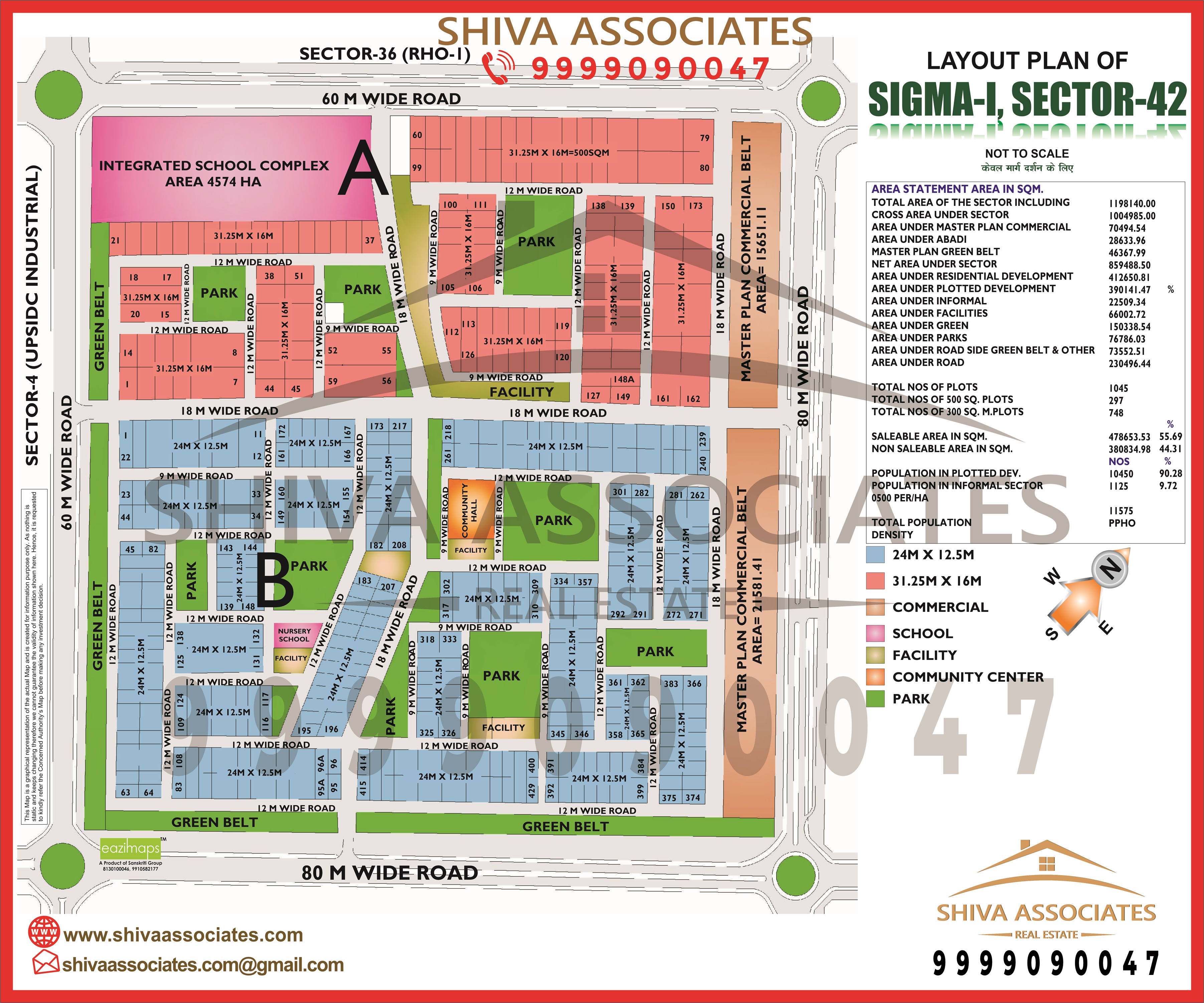 HD layout map of Sigma-I, Greater Noida highlighting infrastructure, localities, schools, hospitals, and shopping malls.