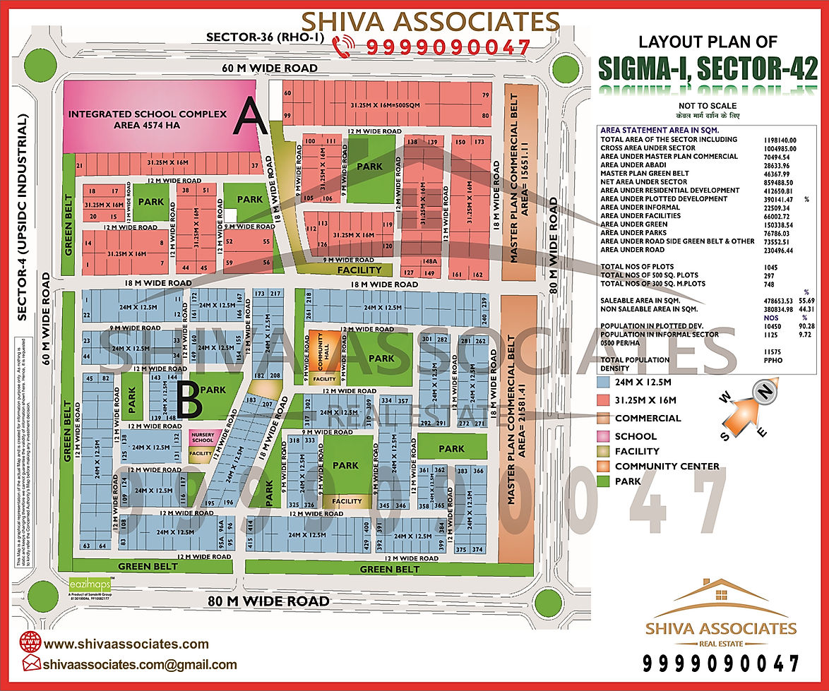 HD layout map of Sigma-I, Greater Noida highlighting infrastructure, localities, schools, hospitals, and shopping malls.