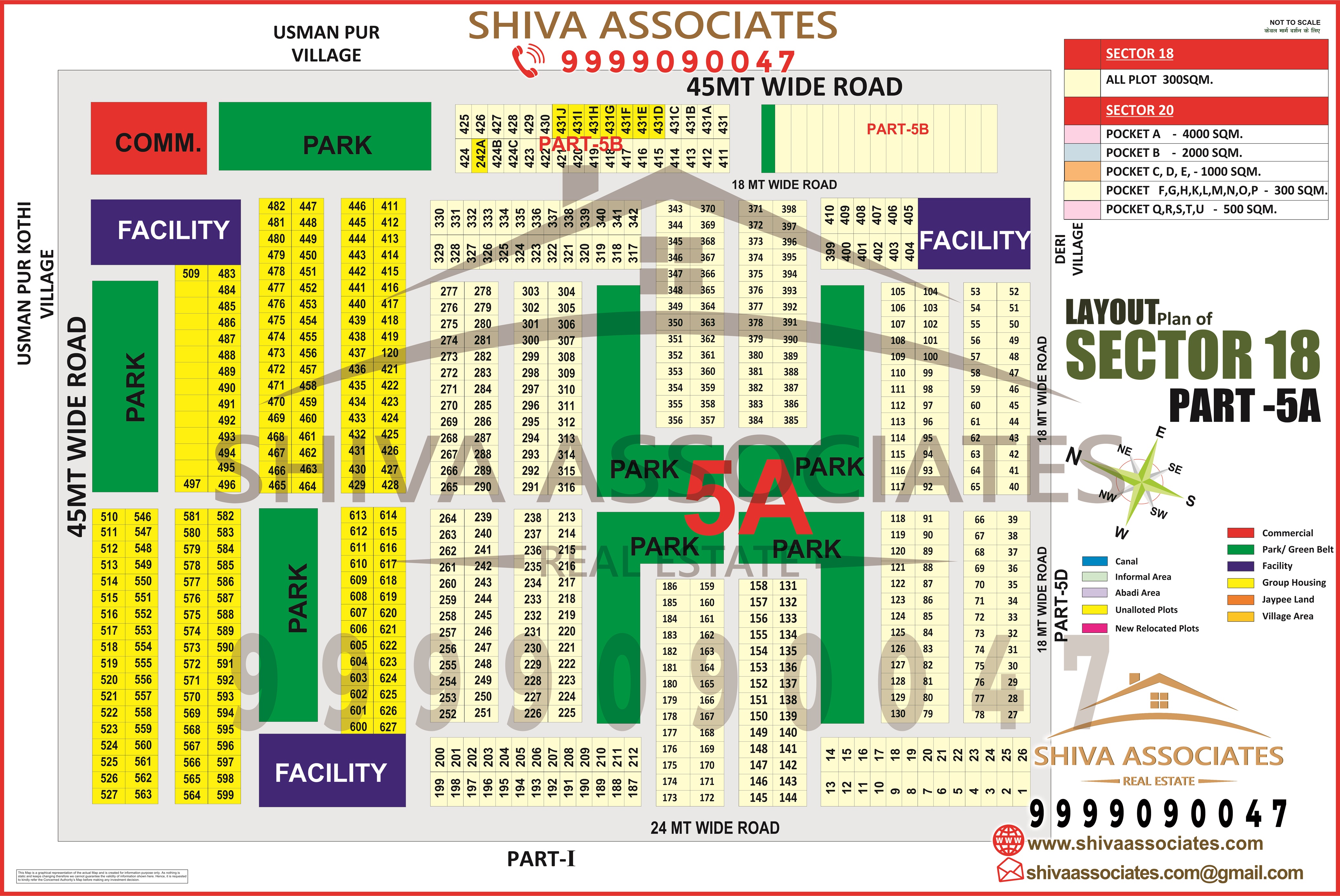 High-definition layout plan of Sector-18 Part-5A, Yamuna Expressway, Greater Noida, showing plots and roads.