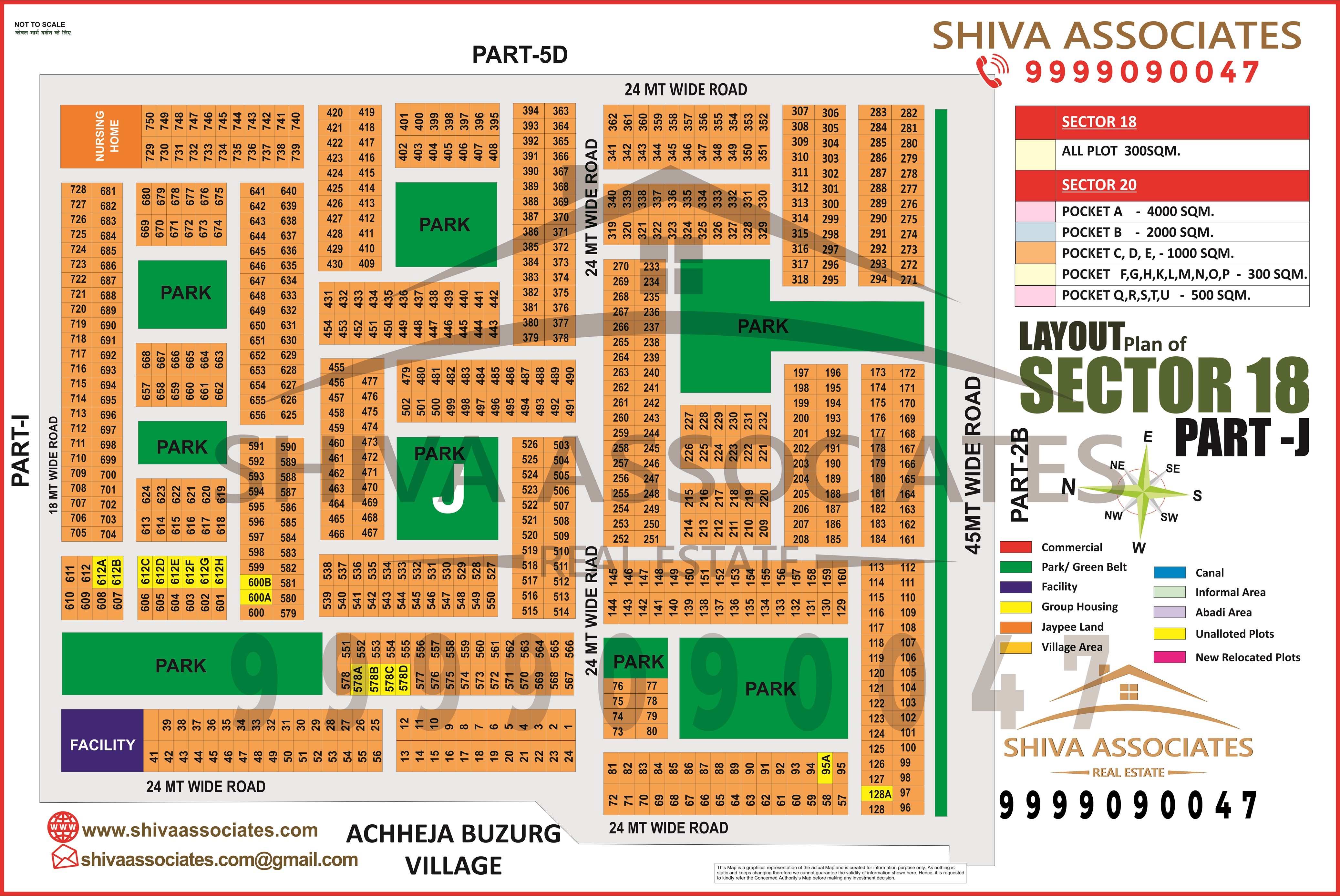Detailed layout plan of Sector-18 Part-J, Yamuna Expressway, Greater Noida, by Shiva Associates.