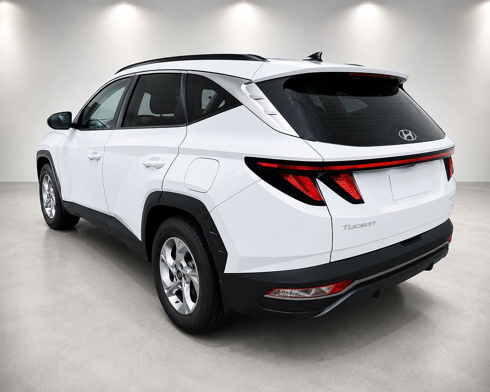 Thumbnail: Rear passenger seating area of white Hyundai Tucson GL 2024 with spacious black interior and rear air vents