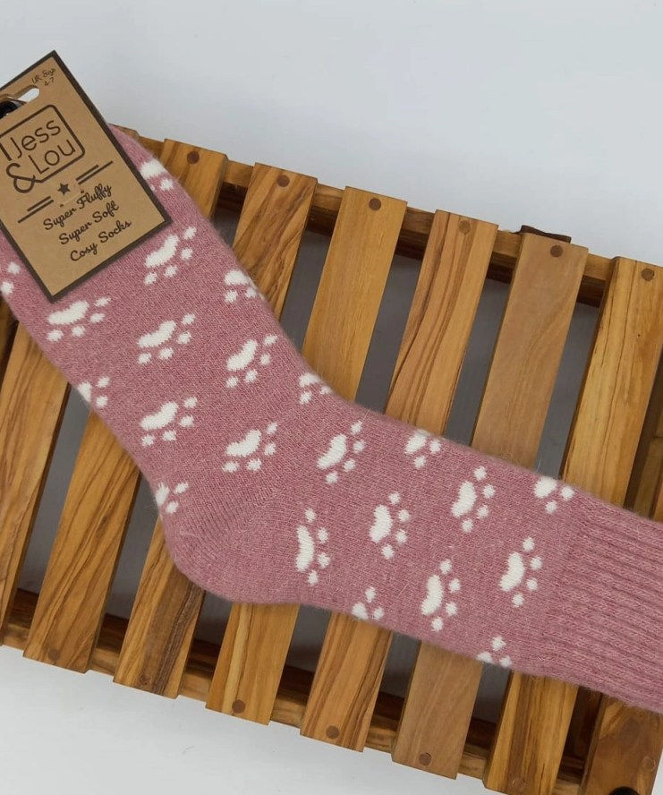 Jess and lou paw print ribbed top socks