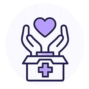 Hands holding heart above medical box