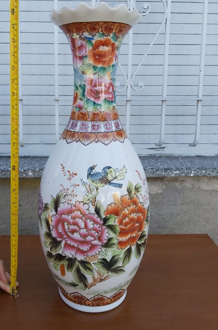 Miniatura: Antiguo Florero De Porcelana Pintado A Mano Gran Tamaño 60cm