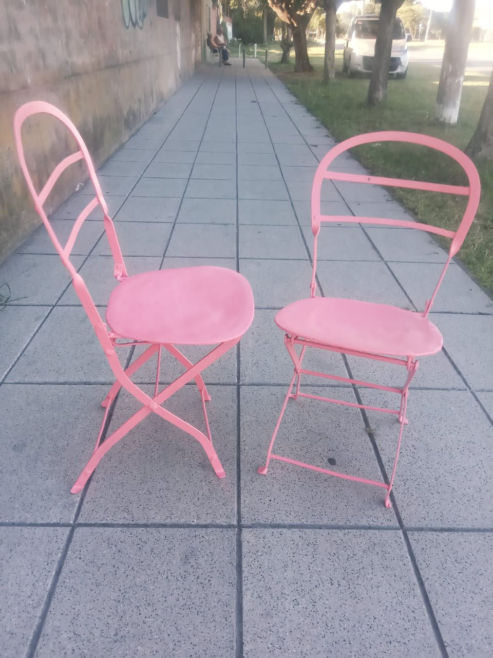 Miniatura: Antiguo Par De Sillas Plegables Estilo Quilmes De Chapa Rosa