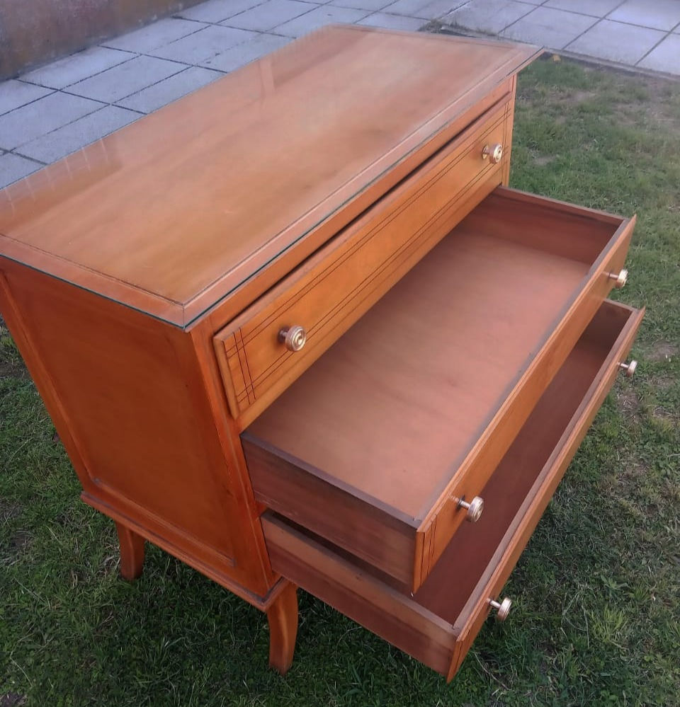 Miniatura: Antigua Cómoda Estilo Americano Guatambú y Vidrio 3 Cajones