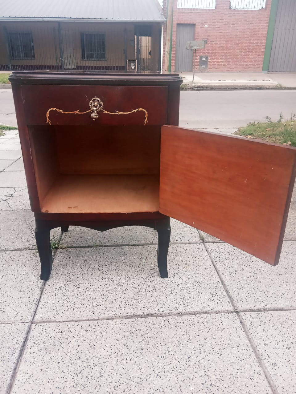 Miniatura: Antigua Mesa De Luz Estilo Francés Con Marqueterie Dorado