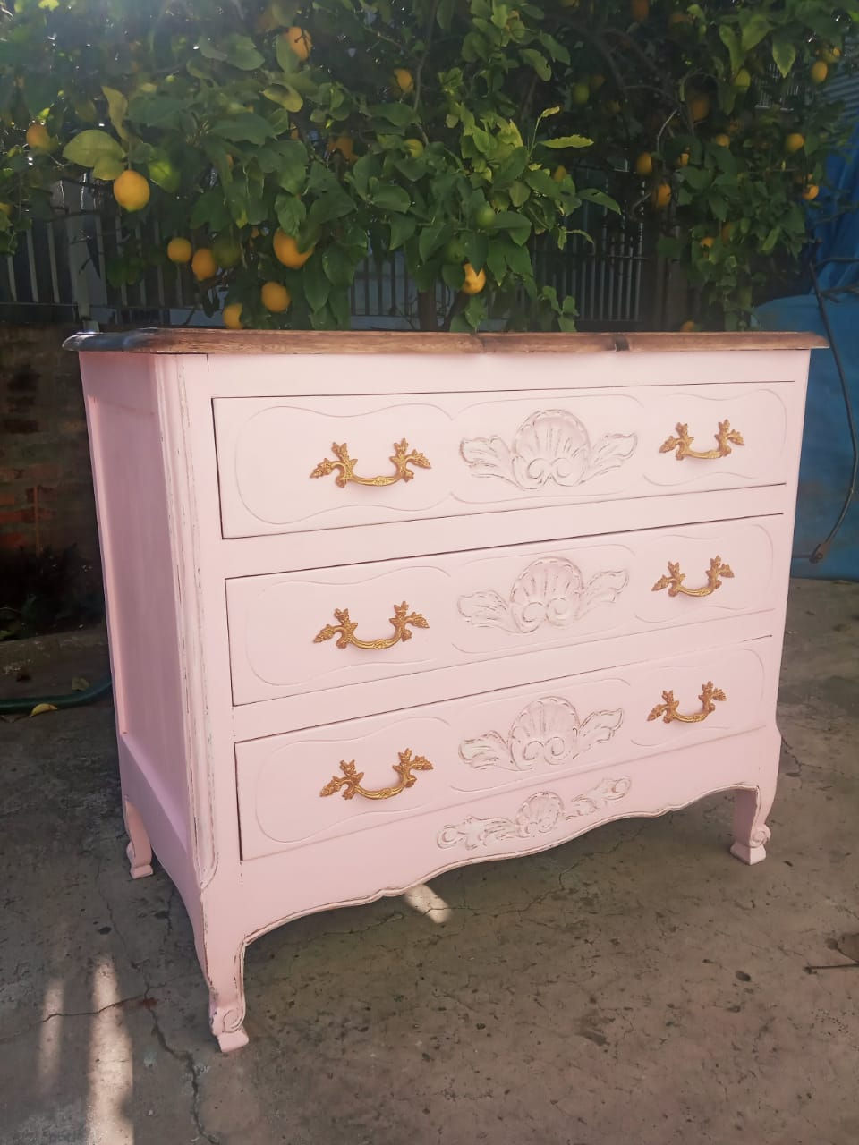 Miniatura: Antigua Cómoda Petit Estilo Provenzal Roble Reciclada