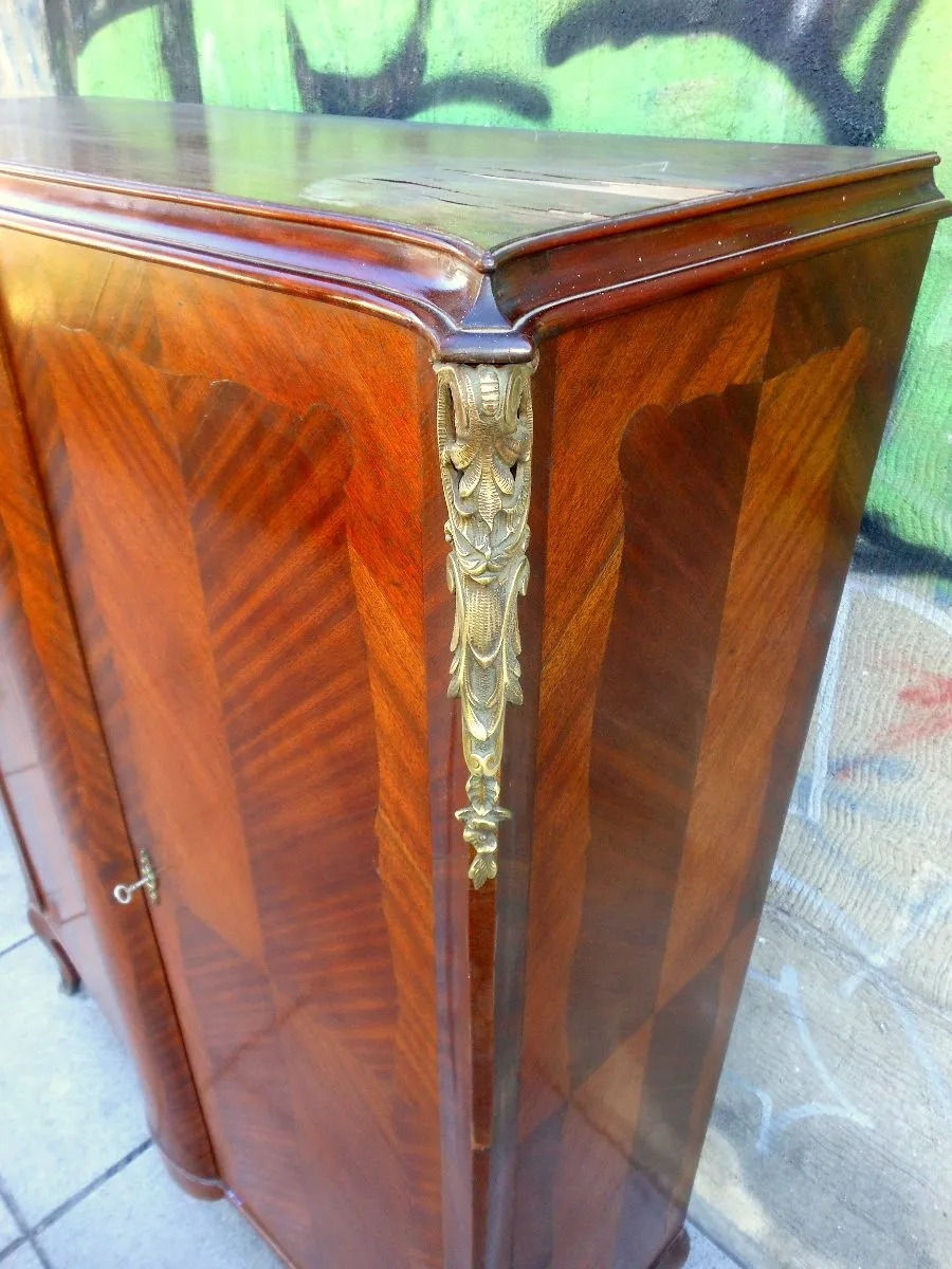 Miniatura: Antiguo Bargueño Estilo Frances Apliques De Bronce Con Marqueterie