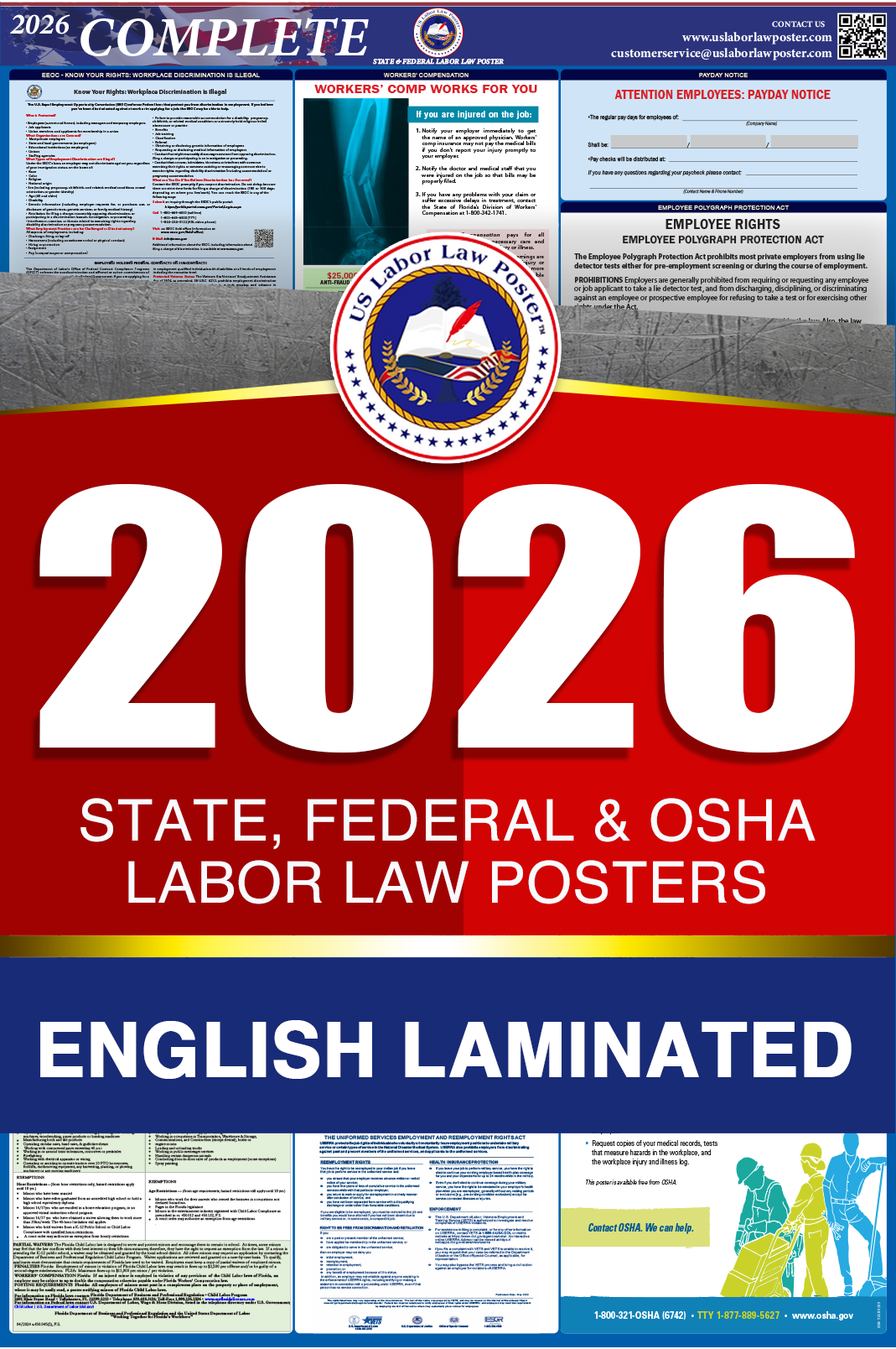 All-in-One Labor Law Poster (State, Federal and OSHA) English Laminated