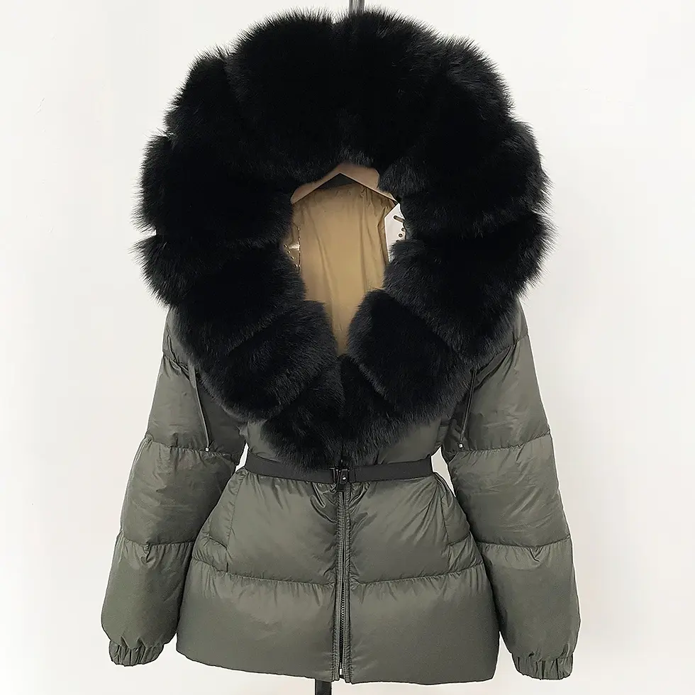 Thumbnail: Reality Fur Coat Winter Clothing Puffer Jacket Women Real Fox Fur Hooded Warm 90