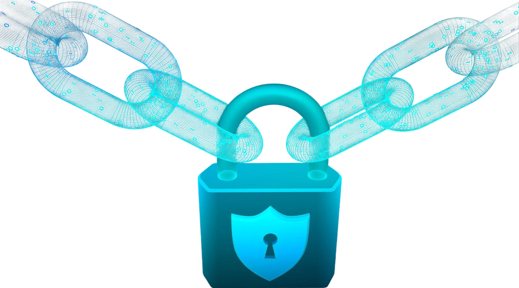 Digital lock and blockchain chain representing advanced data encryption in cloud-based custom enterprise software development