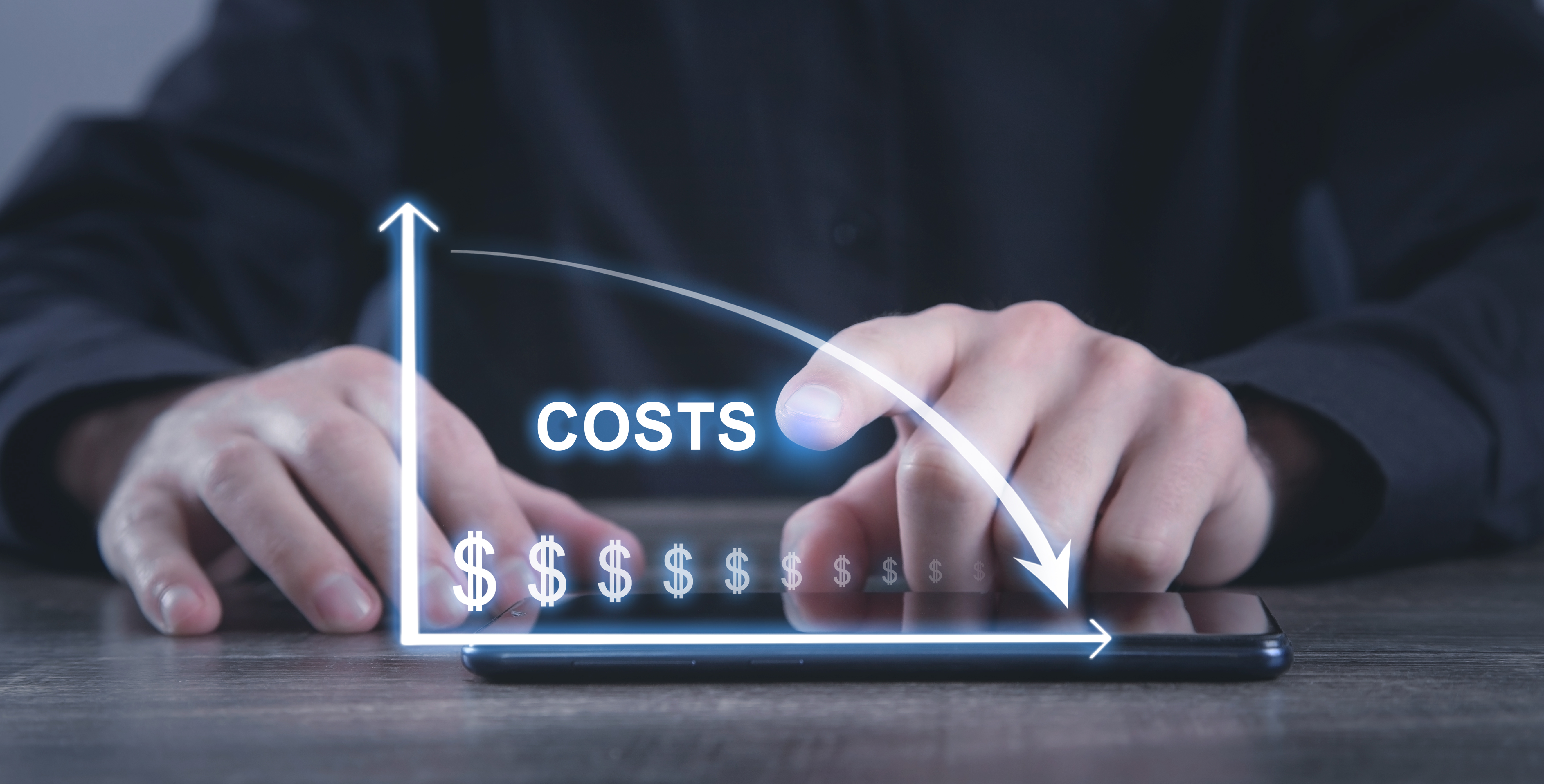 Cost factors in cloud-based custom enterprise software development shown by declining cost graph