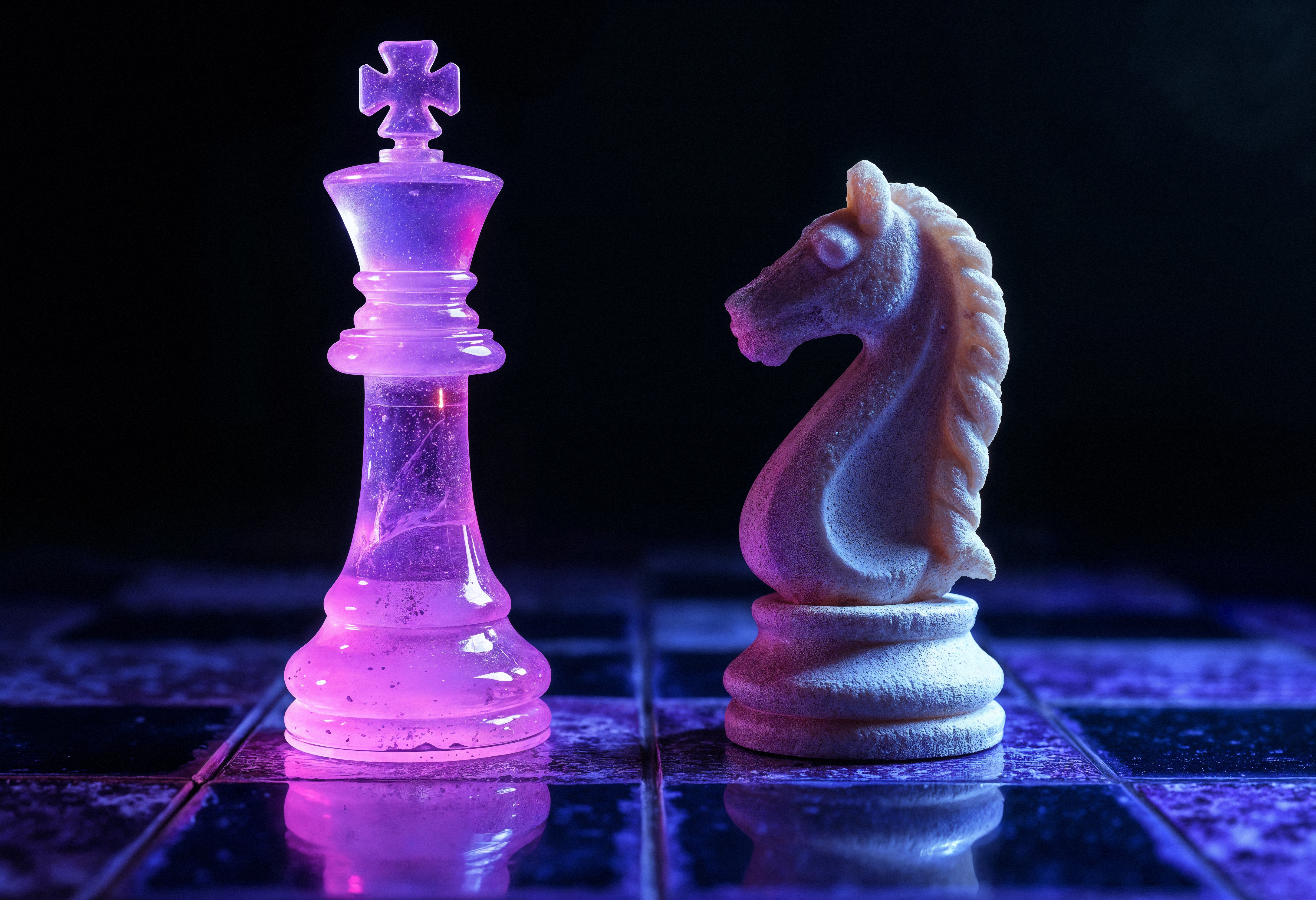 Chess king and knight pieces representing cloud-native vs cloud-hosted application strategies.