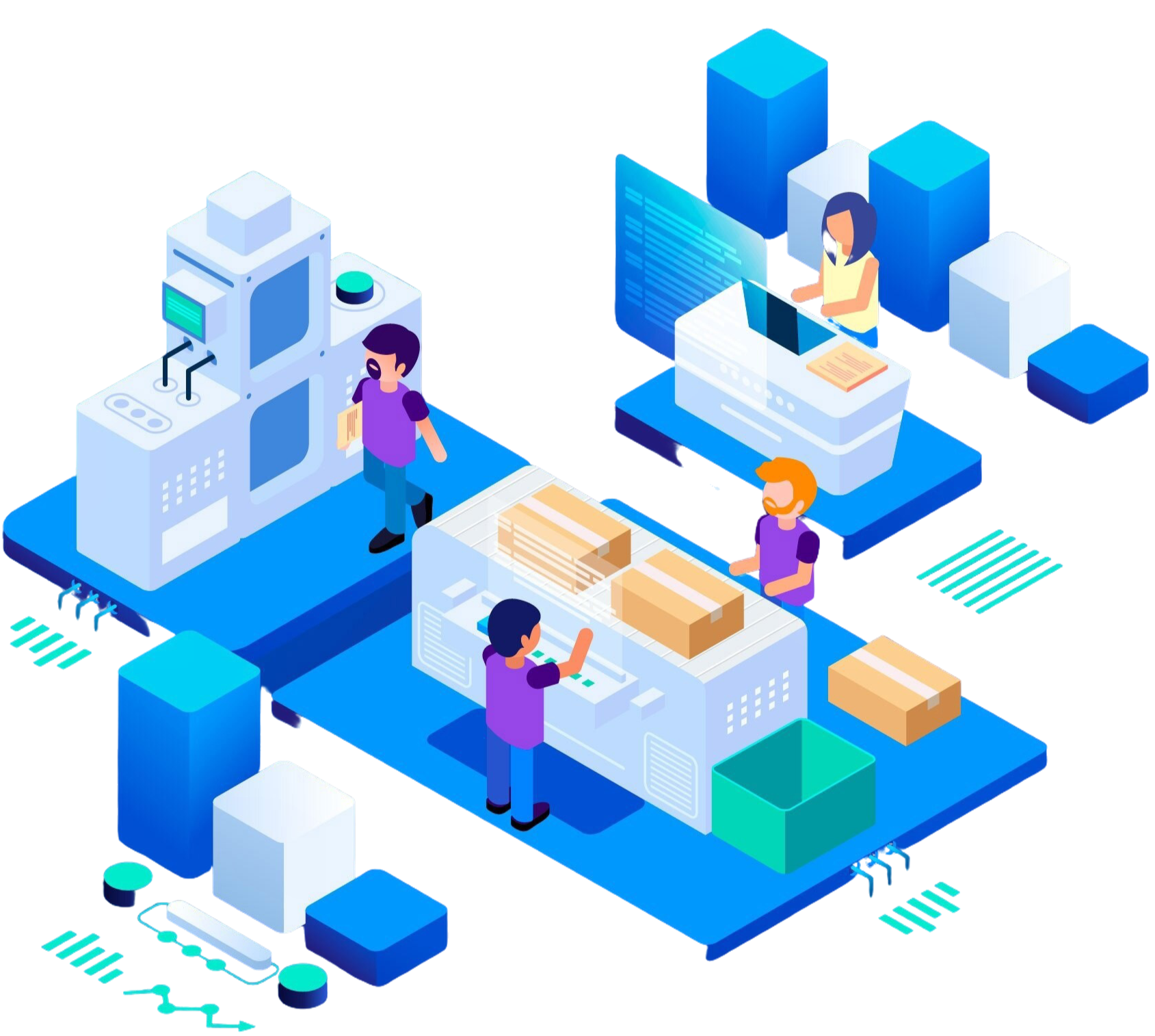 Illustration of industry-specific systems for manufacturing in cloud-based custom enterprise software development