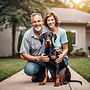 middle age man and middle age woman holding a doberman puppy infron of their home.jpg