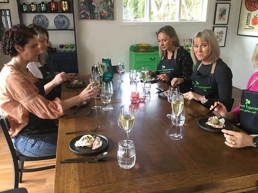 Enjoying lunch at the end of the cooking class.