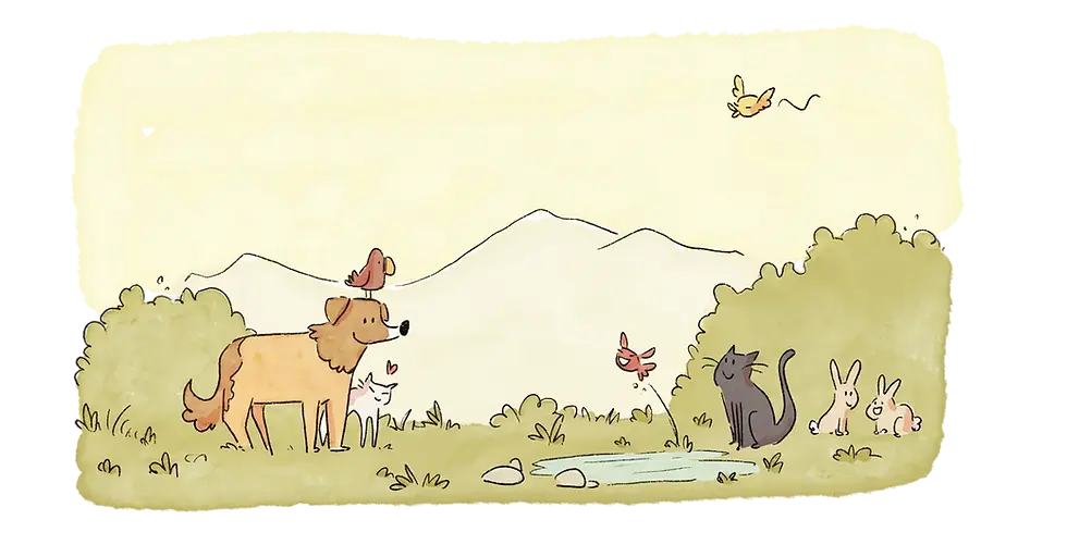 illustration d'animaux de l'entreprise Pattes des Cimes, pet-sitter à Annecy