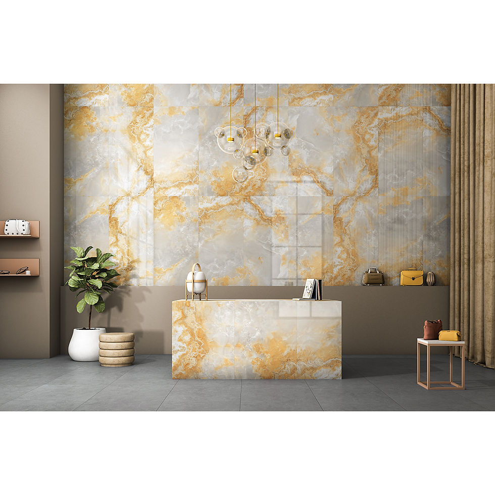 PICTURE OF ONYX SUNSPOT 60X120CM LARGE FORMAT TILE IN BATHROOM SETTING