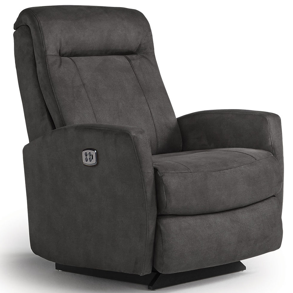 Thumbnail: dark grey leather contemporary small recliner at an acute angle