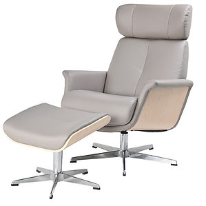 stressless swivel recliner and ottoman in a light grey leather